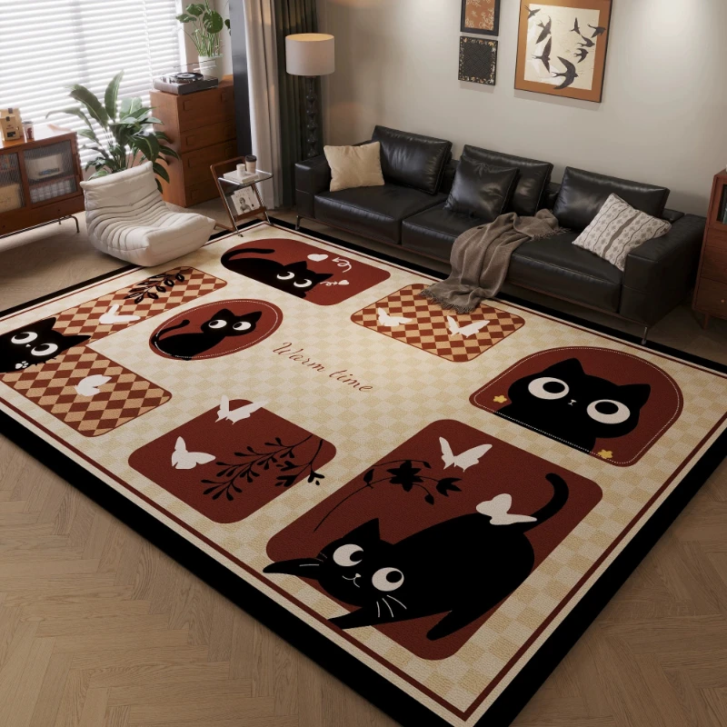 Living Room Carpet Stain-resistant Wear-resistant Floor Mat Retro Cartoon Cat Pattern Rug Large Area Home Decoration Rugs Ковер