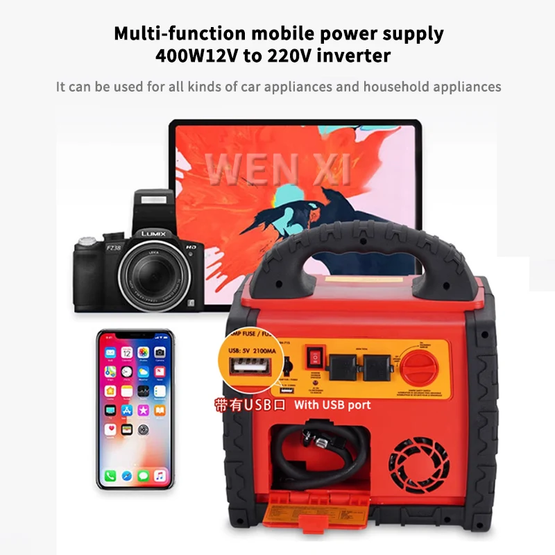 12/24V 22KMAH 휴대용 발전소 점프 스타터, 260 PSI 타이어 팽창기/공기 압축기 400W 전원 인버터 듀얼 AC/DC 포트