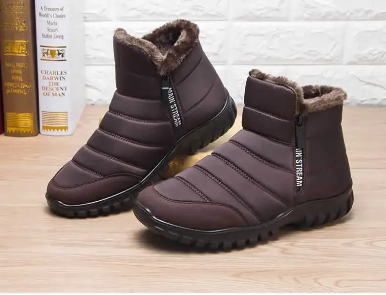 Herren Herbst-Winter Schneestiefel mit Seitenreißverschluss, Wasserdicht, Plüsch Gefüttert, Warme Freizeitschuhe aus Baumwolle, Kostenloser Versand – Detail 10