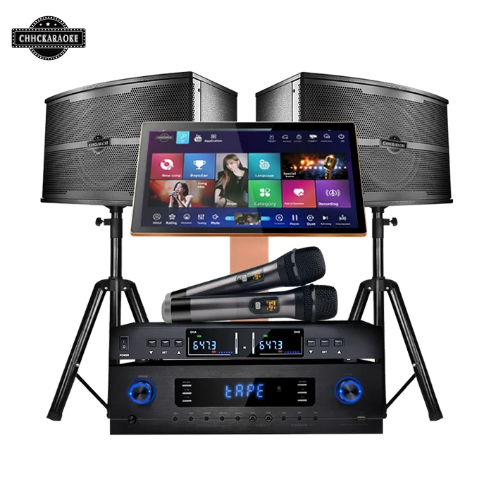 19.5 Inch Touch Screen Music Player Karaoke Machine Family Jukebox 550W Amplifier Speaker 2T Hard Disk 2 Wireless Microphones