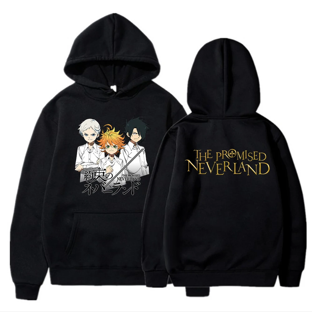 Hot Anime The Promised Neverland Norman And Emma Graphic Print Hooded Men Women Hoodies Oversized Streetwear Harajuku Sweatshirt