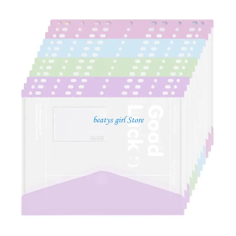 C7AB 4/6/8Pcs Expandable Punched Pockets Clear Plastic Document Envelope File Wallets