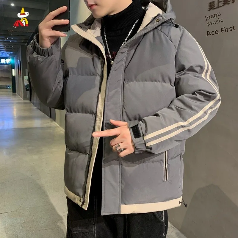 سترة قطنية سميكة بغطاء للرأس للرجال، معطف شتوي عصري بأسلوب هونغ كونغ، ملابس قطنية قصيرة فضفاضة وعصرية #4