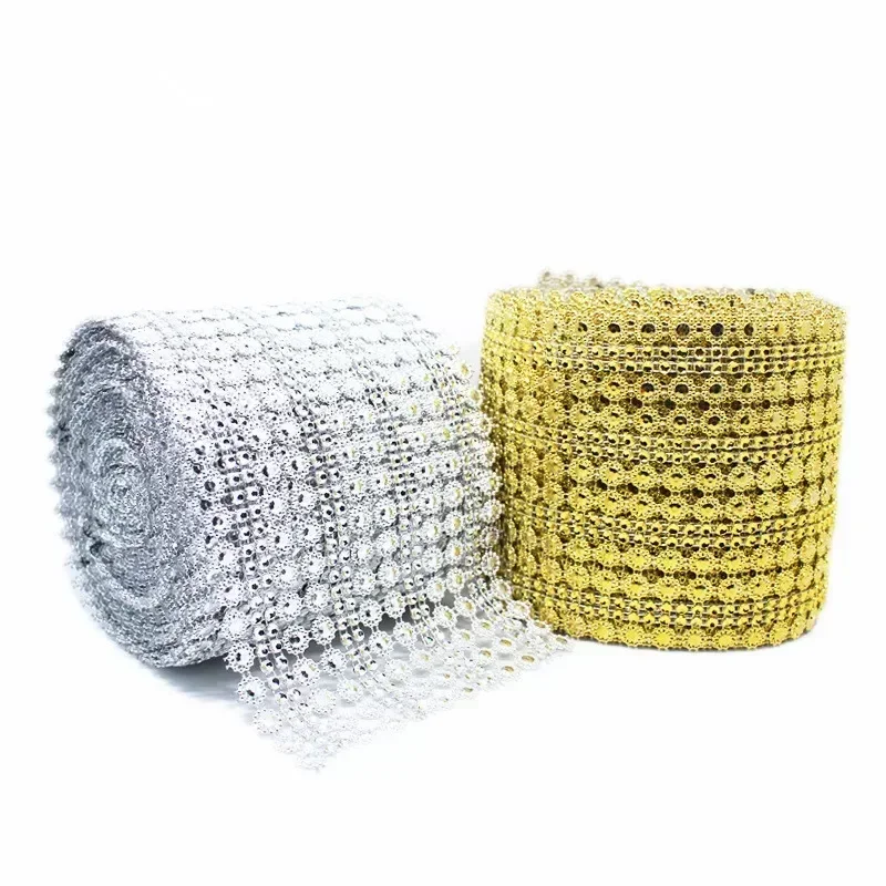 1 Yard 16row Crystal Diamond Mesh Arranged Rhinestone Ribbon for Bouquets Candle Holder Vases Wedding Party Home Decoration