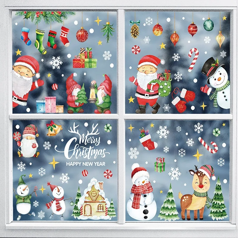 

Cute Reindeer Sticker Christmas Festive Gnome Village Party Glass Decoration Static Cling Window Decal Seasonal Holiday