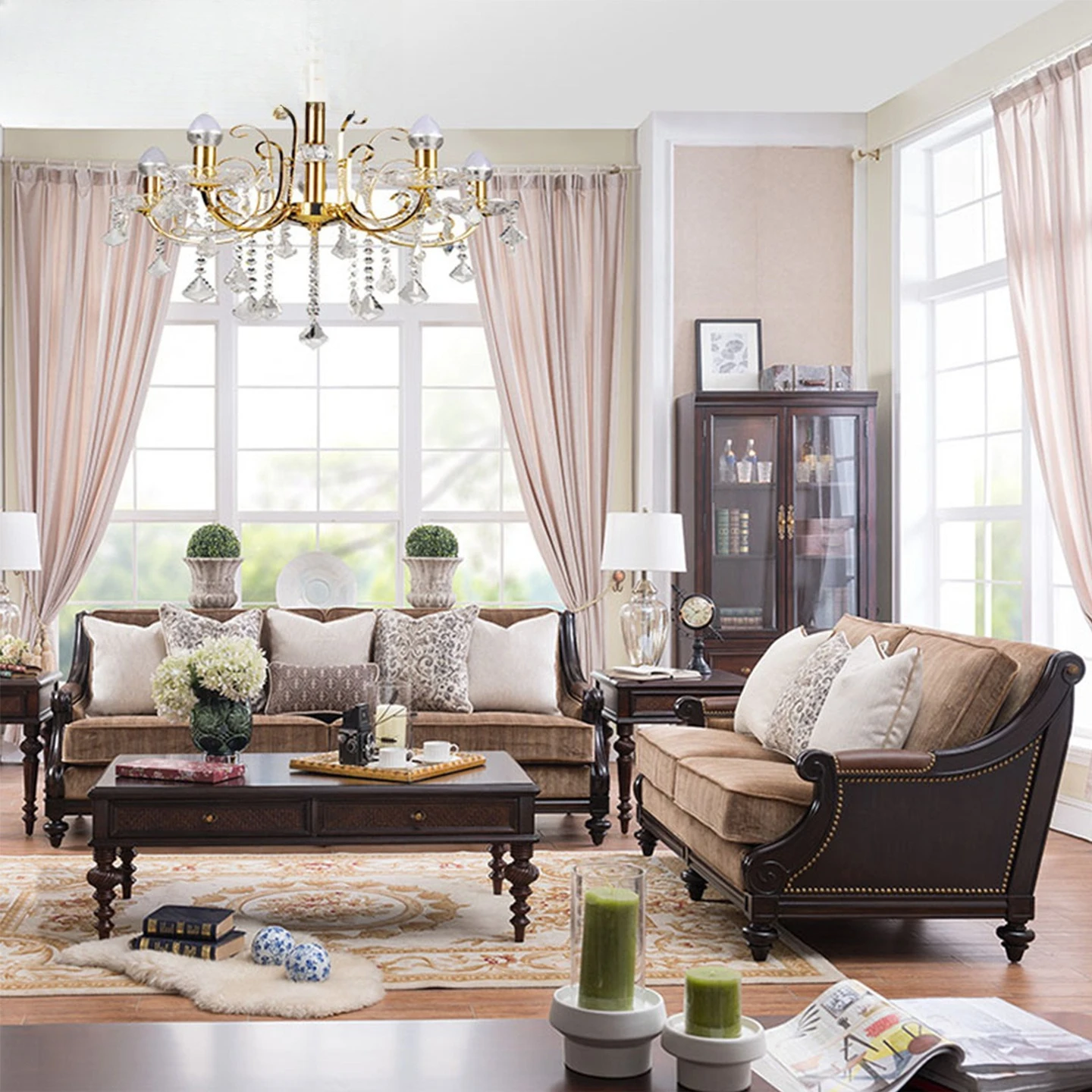 Fabric sofa, living room sofa, small apartment 123 combination furniture, all solid wood leather fabric sofa N468