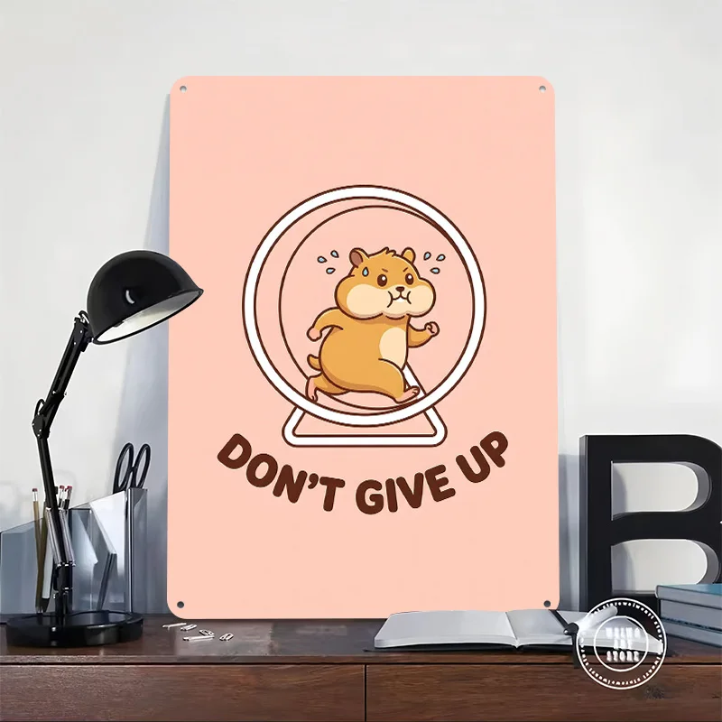 Funny Hamster Gym Humor Art 3D Texture Printed Poster Custom Vintage Metal Tin Plate Sign for Wall Art Luxury Decoration Home