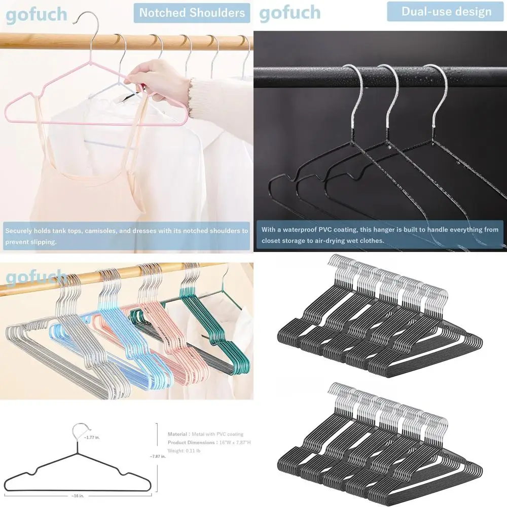 

Ультратонкие нескользящие вешалки из ПВХ на 100 штук, ширина 16 для одежды, компактные для костюмов, платьев, курток - черный