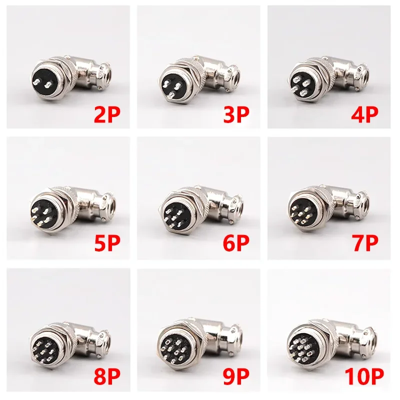 GX16 M16-2 3 4 5 6 7 8 9 10 Pin 16mm Aviation Connector Elbow 90 Degree Right Angle Female Plug Male Chassis Mount Socket