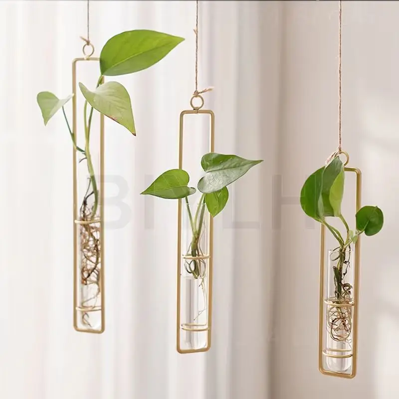 Home Decoration Hanging Clear Glass Tube Vases Minimalism Test Tube Terrarium Container Hydroponic Vase for Indoor Outdoor