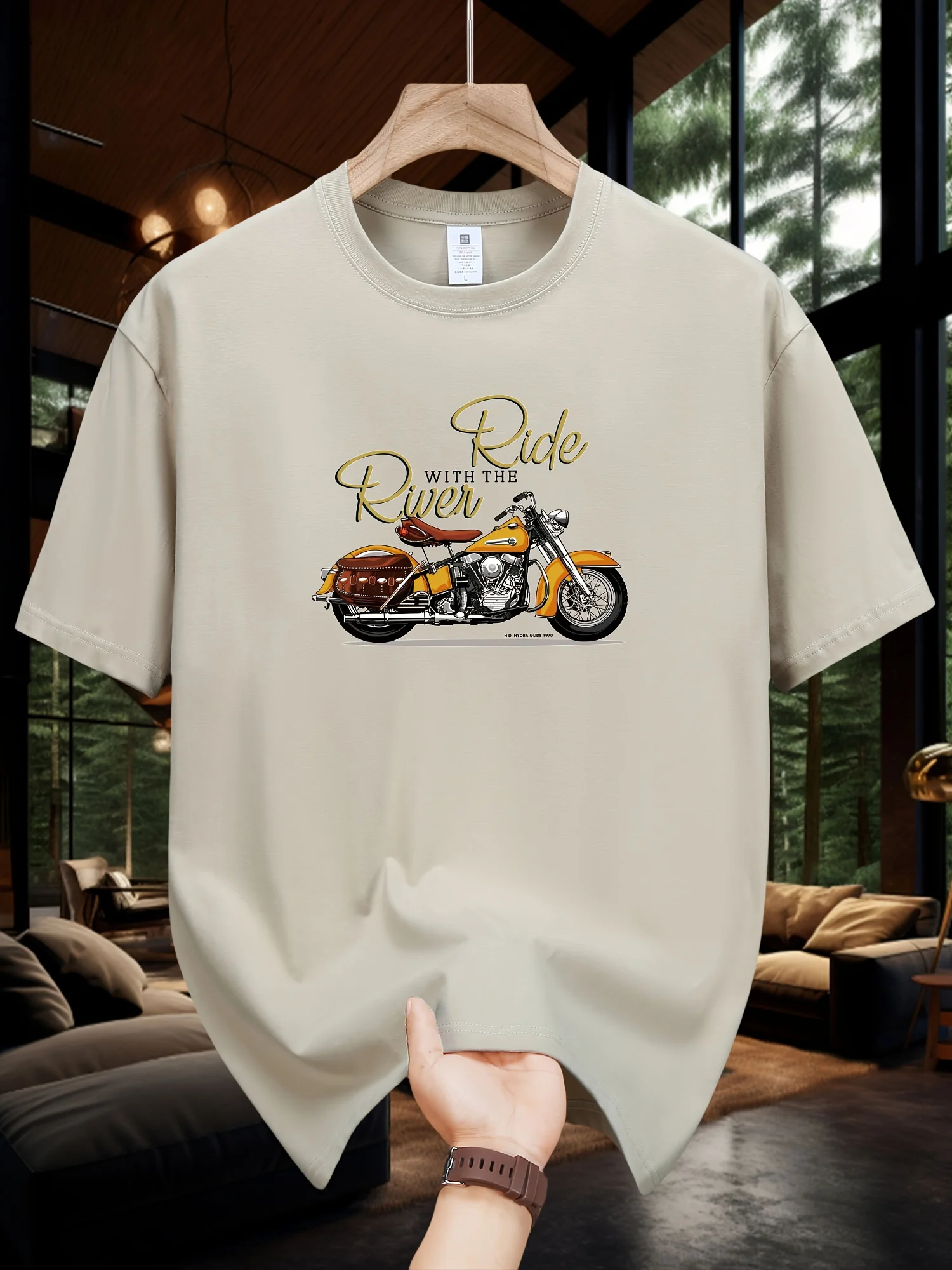 Men's Summer Fashionable Casual Loose Large Size Classic Motorcycle Pattern Printed Round Neck Short Sleeve T-shirt