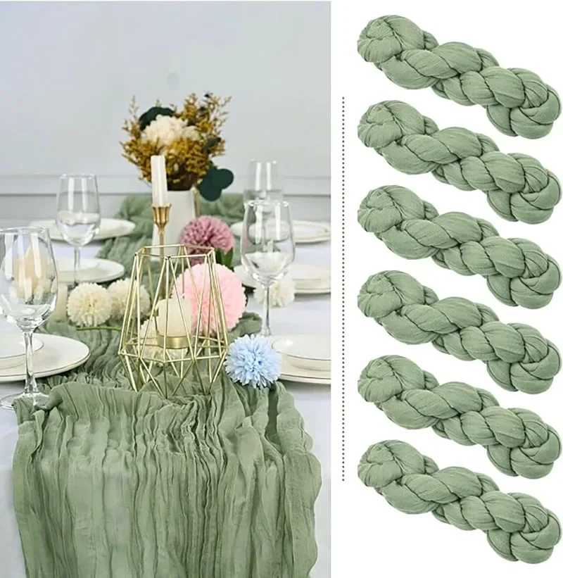 

6 Pcs Sage Green Gauze Table Runner, Gauze Romantic Cheese Cloth Table Runner for Birthday, Wedding, Holiday Party Decorations