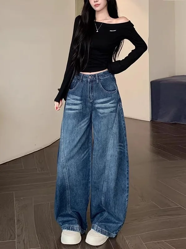 

American Retro Knife Wide Leg Jeans Women's Loose Straight Loose Trousers Autumn Design High Waist Denim Pants