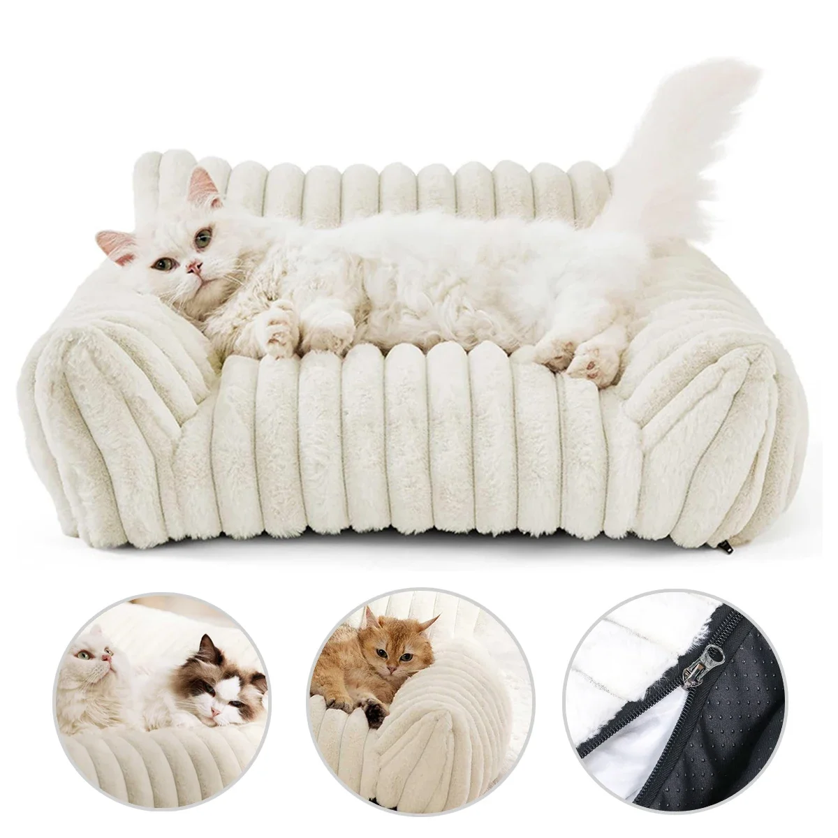 

Detachable Cat Bed with Armrest Pet Comfortable Warm Fluffy Sofa Bed for A Small Dog Cushion Kitten Sleeping Couch Cat Accessory