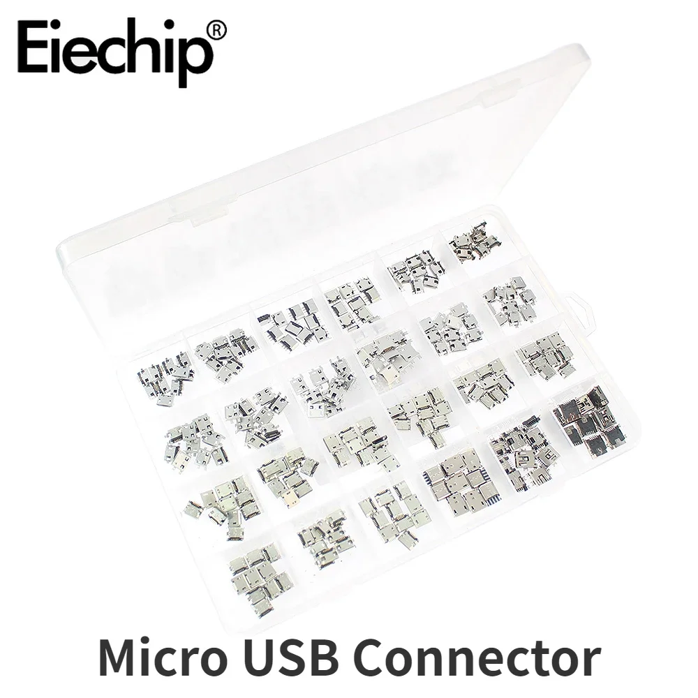 

60pcs/240pcs Micro USB Connector Kit 12/24 Models USB Port/Tail Plug for MP3/4/5 DIY SMD DIP Socket Set USB Connectors Set