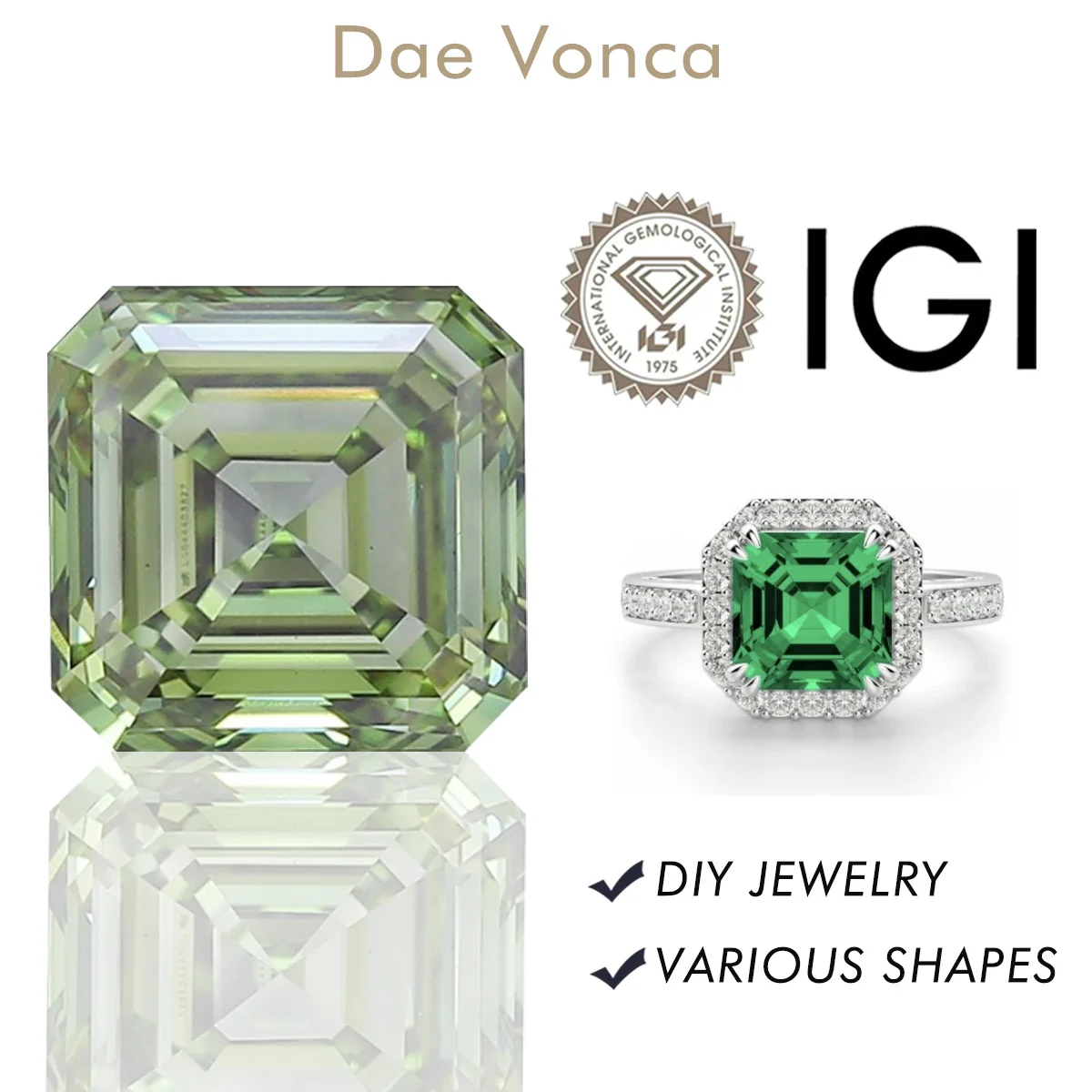 

IGI Certified Green Asscher Cut Lab Loose Diamonds VS1/VS2 Fancy Green Lab Grown Diamonds For Custom Jewelry