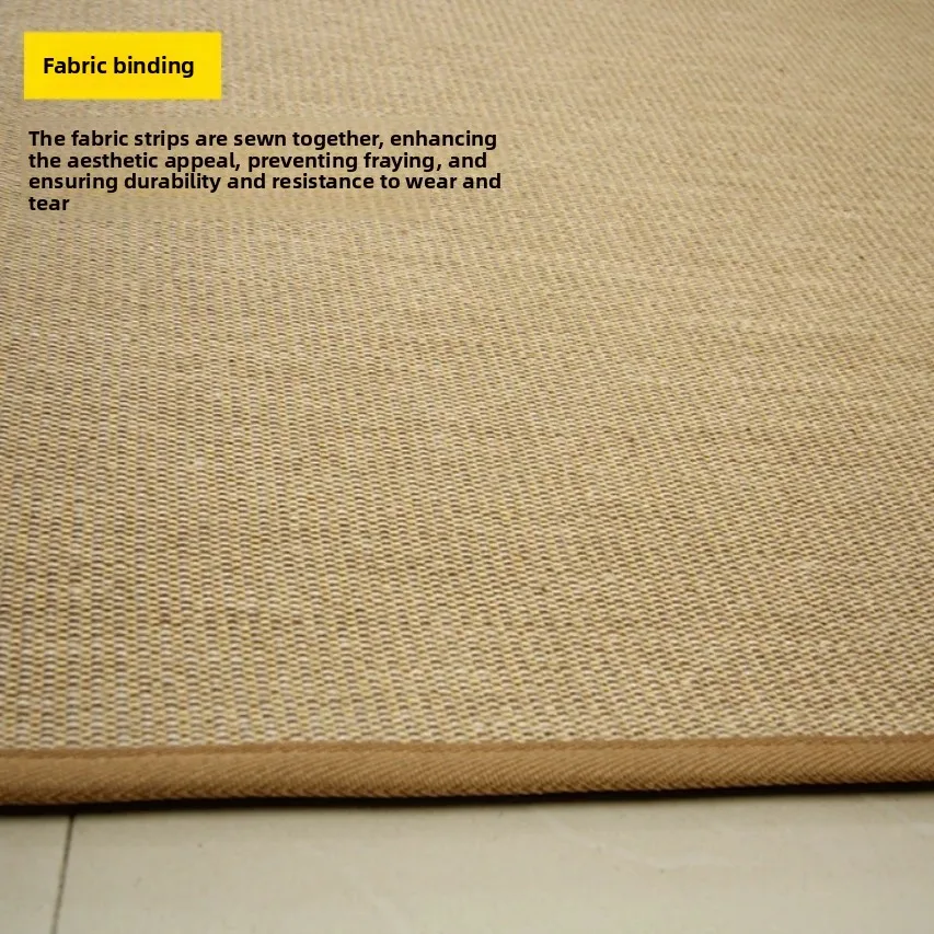 Natural Jute Woven Floor Rug Rectangular Grass Texture Camel Edge Washable Custom Cut Sizes Living Room Bedroom Study Dining