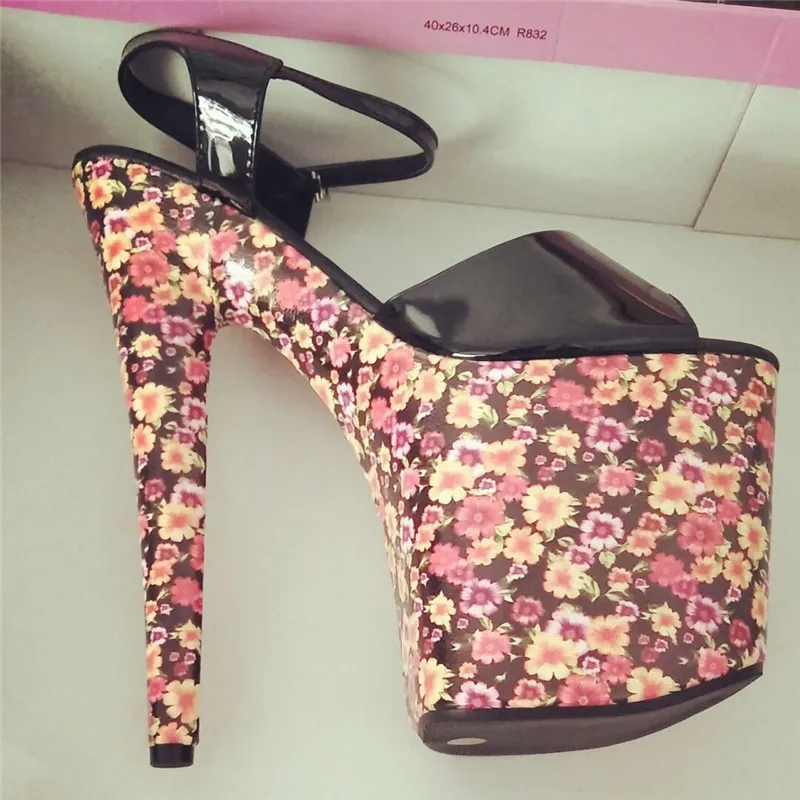

20 см пикантные непромокаемые туфли на высоком каблуке с вышитыми цветами на платформе для танцев на пилоне, модные высокие сандалии, модель обуви для подиума