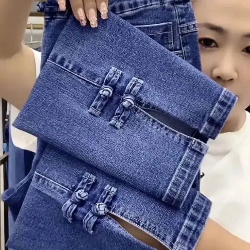 

2026 New Spring Autumn High Elasticity Women Jean Korean Loose Straight Ankle-Length Cowboy Female Extends Denim Pants Lady