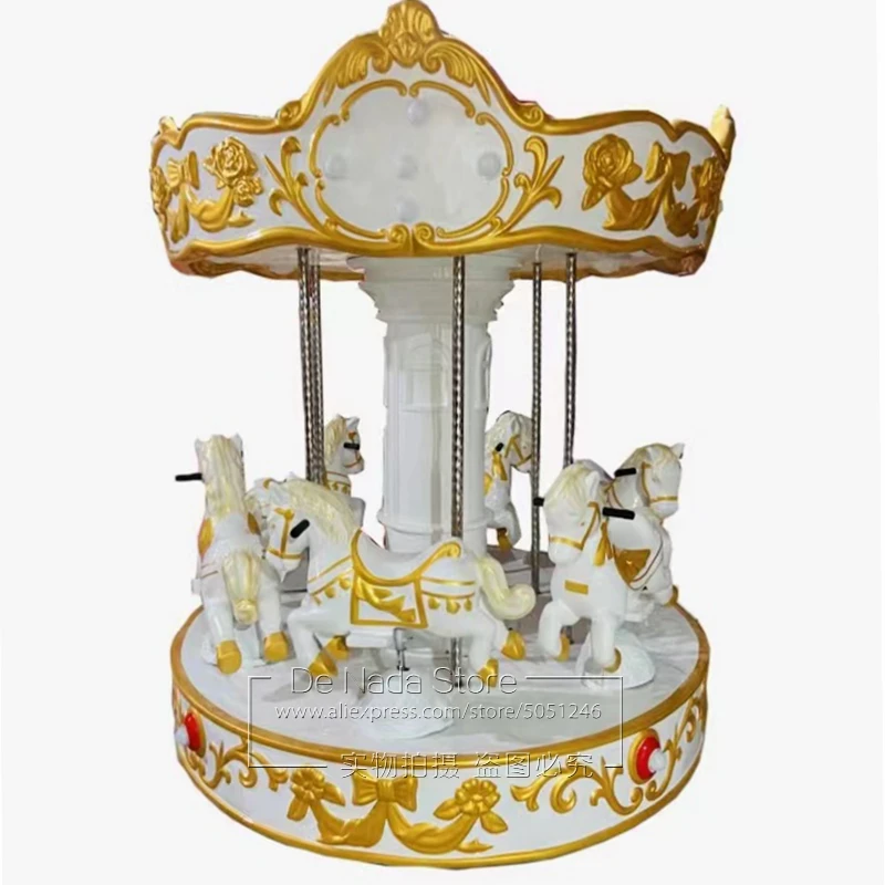 Amusement Park Gold Color 6 Seats Merry Go Round Horse Carousels Coin Operated Kiddie Rides Shopping Center Arcade Game Machine