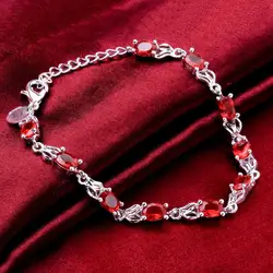 Factory direct fashion 925 Sterling Silver Bracelet for woman Vintage red crystal chain Luxury jewelry Wedding party gift