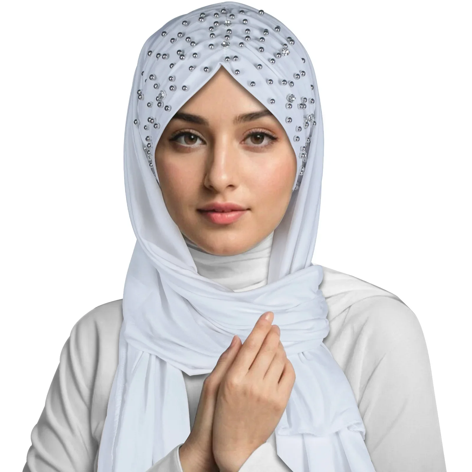 

Многофункциональный платок-тюрбан с бисером и цветочным узором, мусульманский хиджаб, шаль из джерси, головной убор, бандана, повязка на голову, тюрбан для женщин