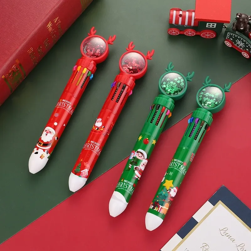 12Pcs Creative Christmas sequins Ten-color ballpoint pens, Christmas novelty stationery