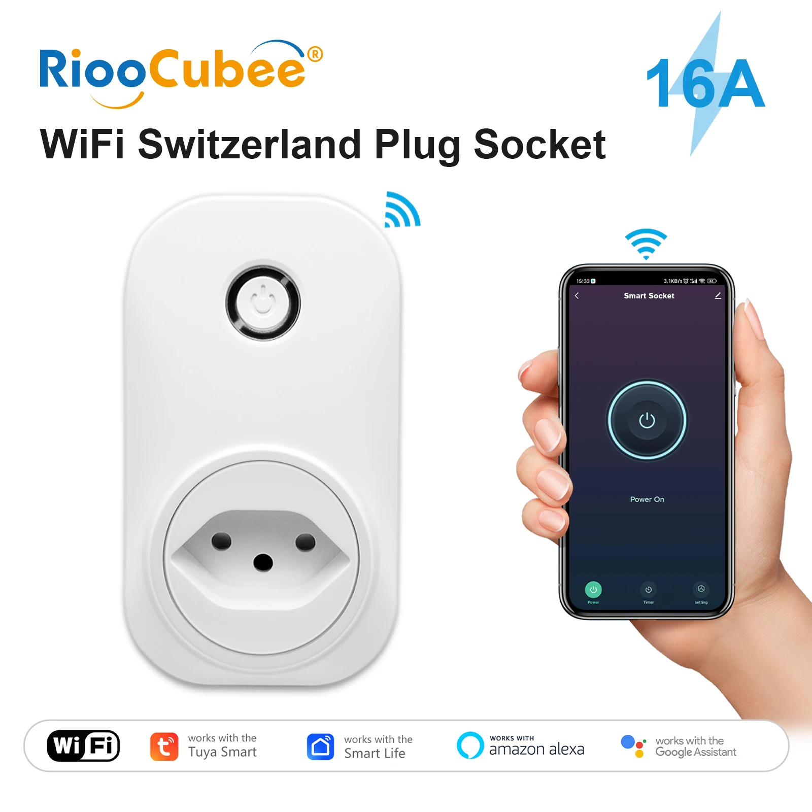 

RiooCubee Tuya Smart Life Wi-Fi SWISS Разъем Пульт дистанционного управления Таймер Голосовое управление через Google Home Alexa