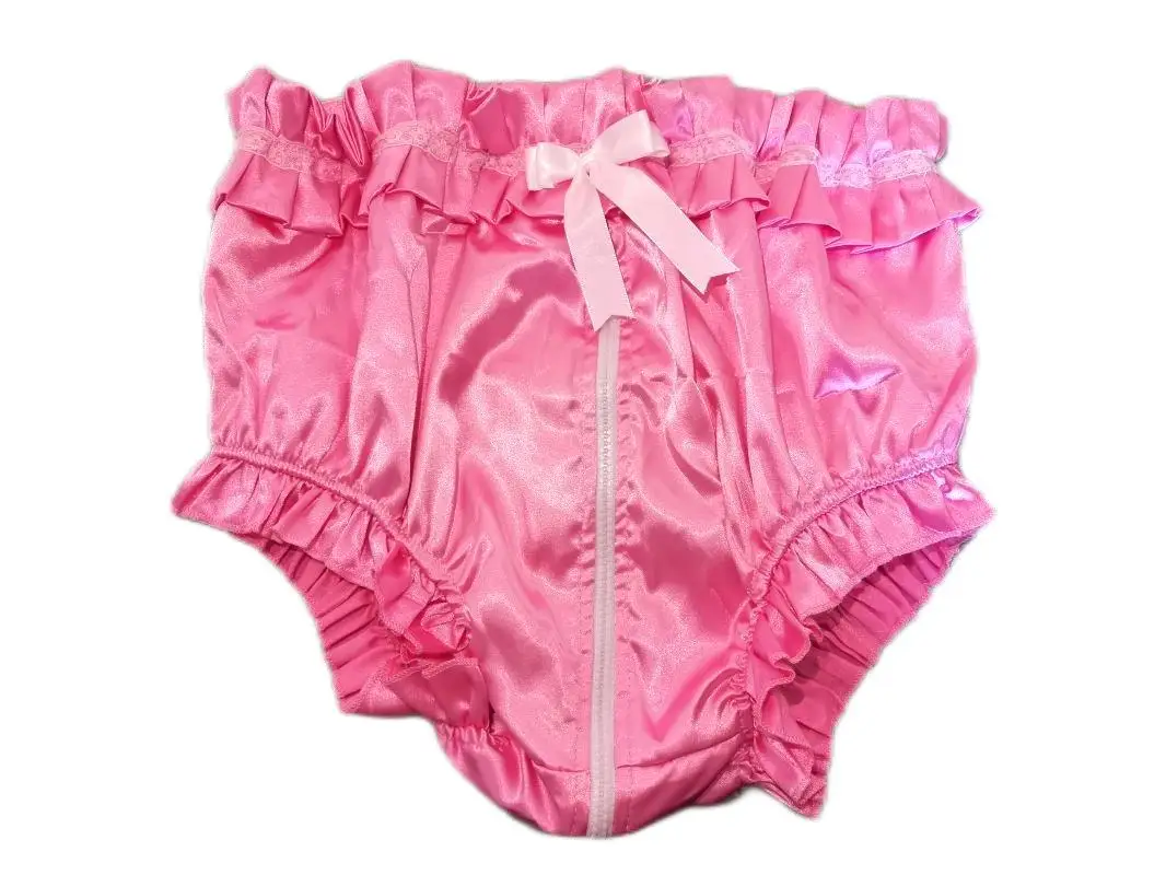 

Pink Panties with Zipper in the Middle That Can Be Opened Bow Knot Inlaid with Elastic Elastic Pleats at the Waist