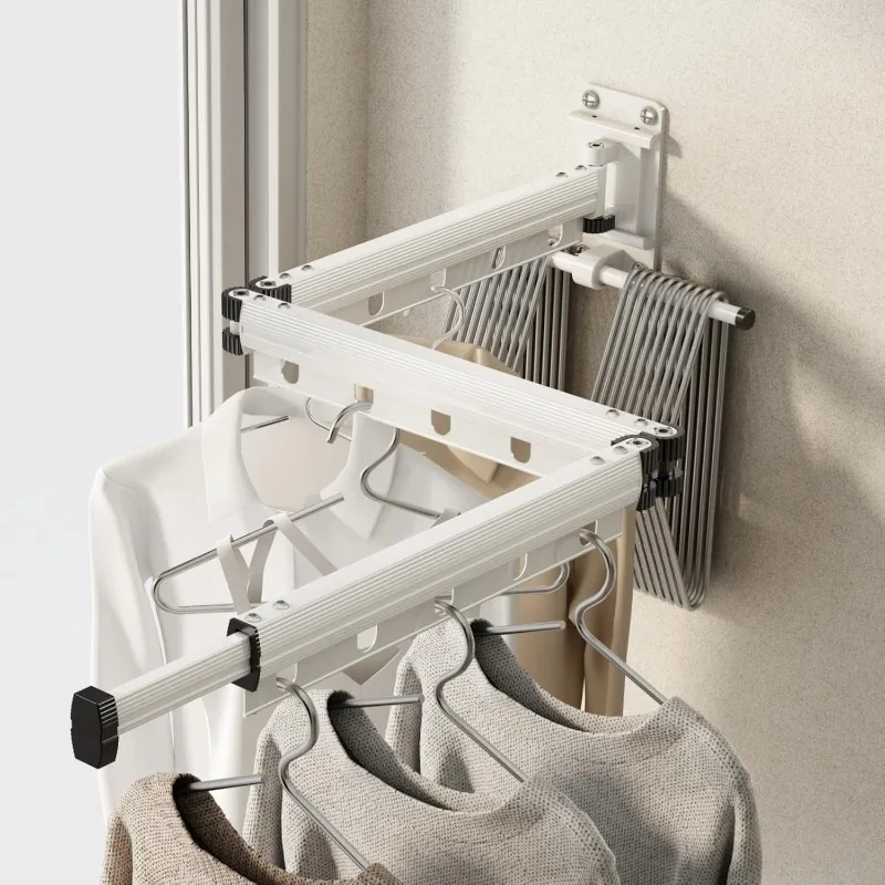 Clothes Drying Rack Wall Mounted, Upgrade Laundry Drying Rack Collapsible/Retractable(Tri-Fold),Space Saving Laundry