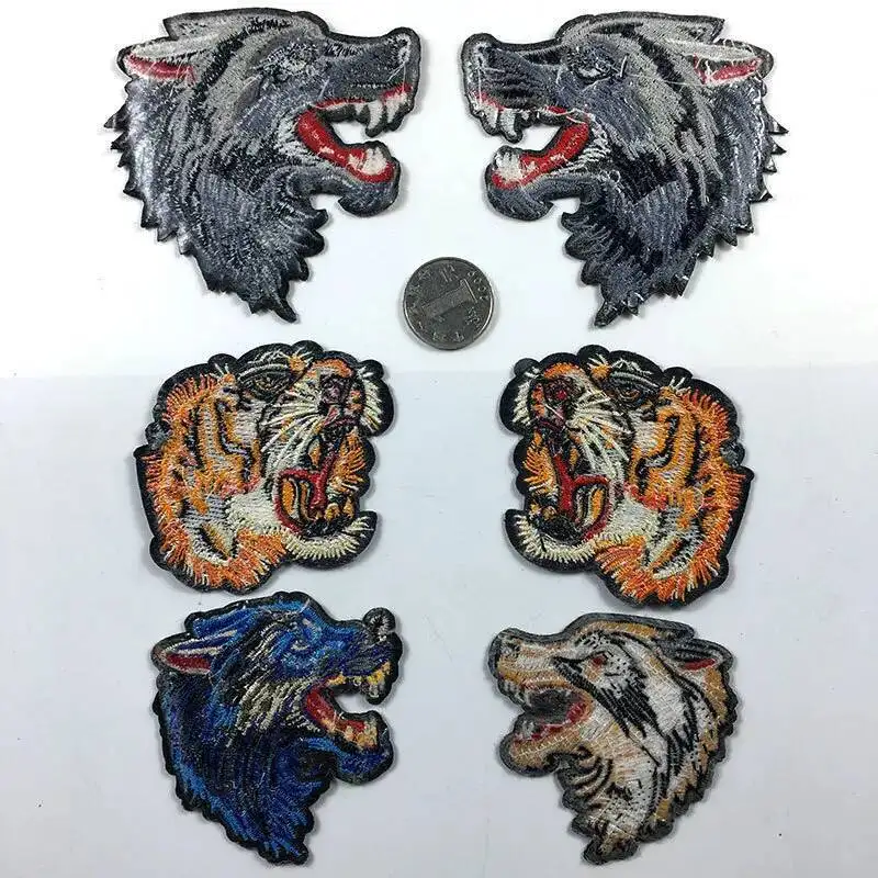Animal wolf head tiger head patches wholesale embroidery Iron on clothes T-shirt for kids DIY embroidery patch sticker