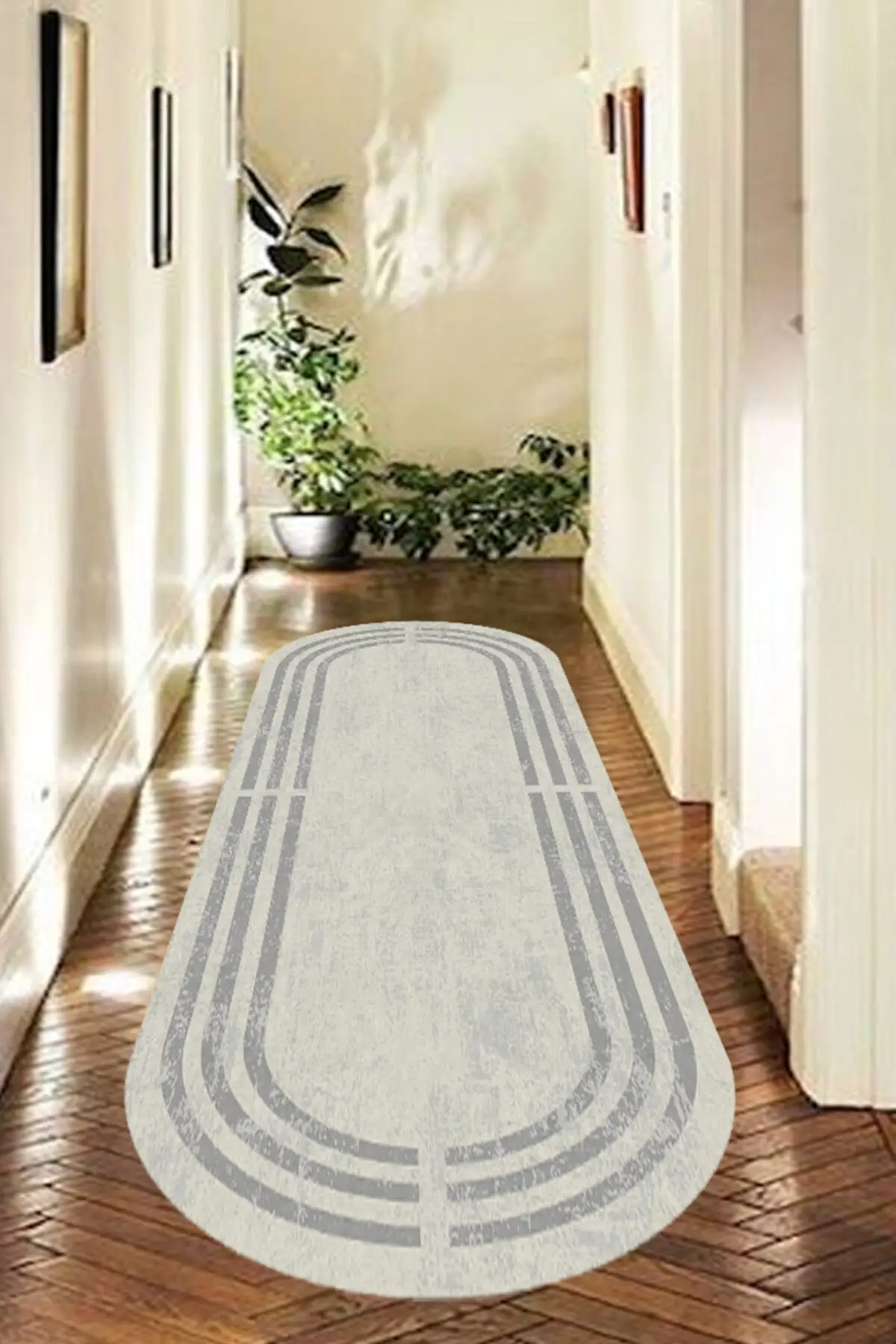 

DOLBOVI digital printing non-slip floor machine washable striped cream Oval carpet, living room carpet, living room carpet and Yolluk-525