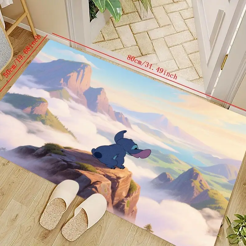 

1PC Disney Lilo & Stitch Character Floor Mat, 50x80cm/19.68x31.49inch Cute Stitch Mountain Cloud Landscape Rug, Soft Non-slip Ca