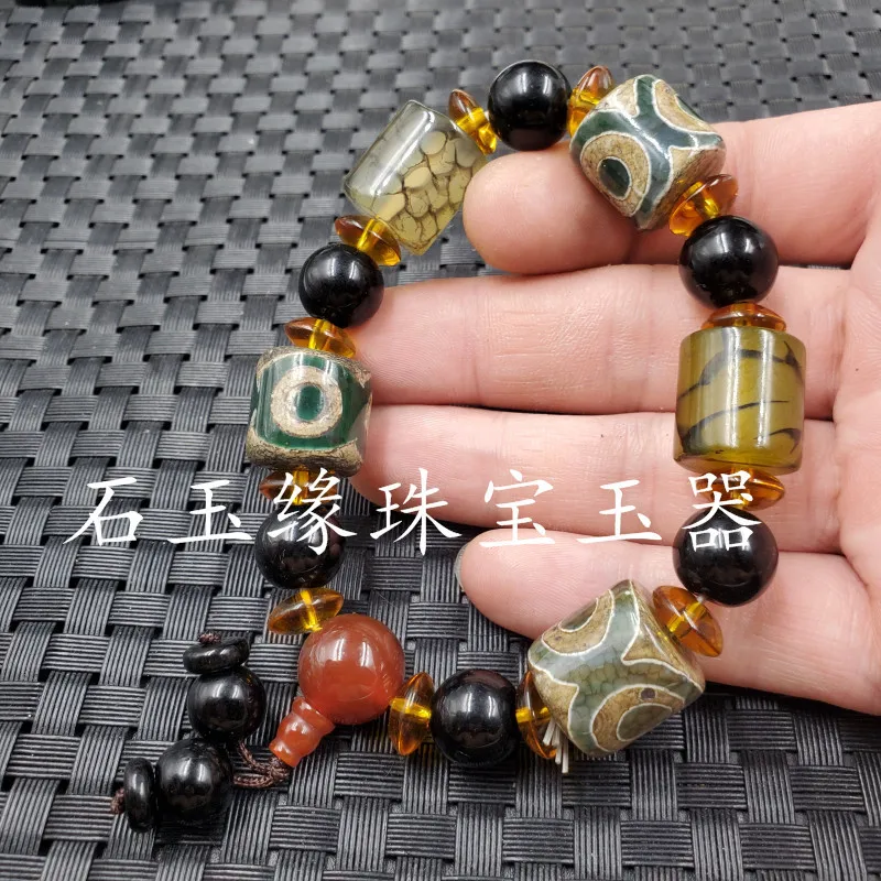 Jade Agate, Agate, Tianzhu Bucket Bead Bracelet, Three Eyes Tianzhu, Rice Bead Bracelet, Retro Jade Bracelet, Jade Bracelet