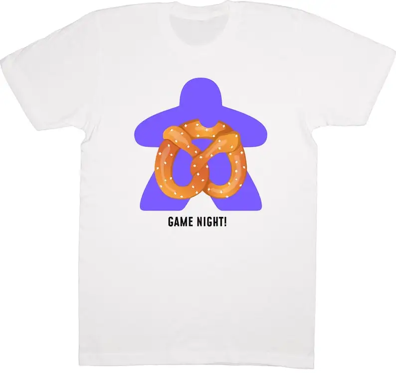 Game night T-shirt meeple shirt gamer apparel gift for geeks union made local game store convention Snacks Pretzels Food