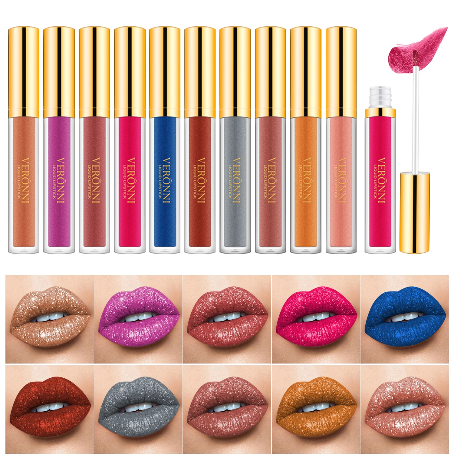 10 Colors Diamond Shimmer Glitter Lip Gloss Waterproof Matte Glitter Liquid Lipstick Diamond Pearl Colour Lip Gloss Sexy Make Up