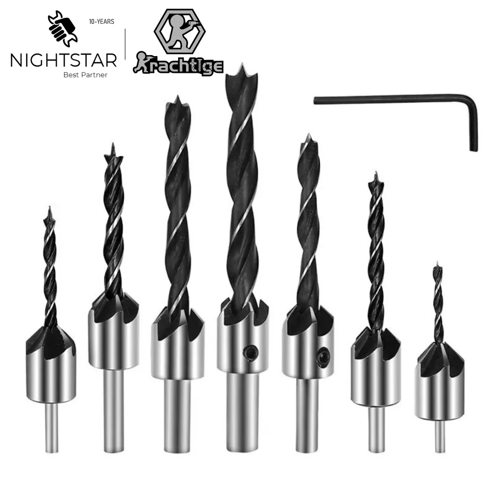 

3 мм, 4 мм, 5 мм, 6 мм, 7 мм, 8 мм, 10 мм, набор сверл с зенковкой из быстрорежущей стали с 5 канавками, сверление пилотных отверстий для столярных работ, развертка, деревообработка, фаска