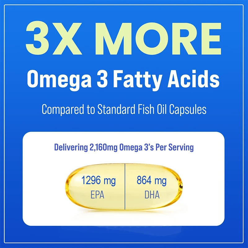 Omega 3 Fish Oil Supplement 3600mg with Omega 3 & EPA & DHA, Support Heart, Brain, Joints, Skin, Eyes & Immune Health