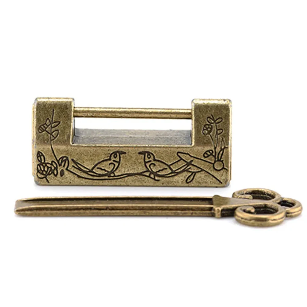 Antique Zinc Alloy Lock Vintage Padlock for Jewelry Box Drawer Chest Cabinet Ornate Floral Bird Decoration Includes Key