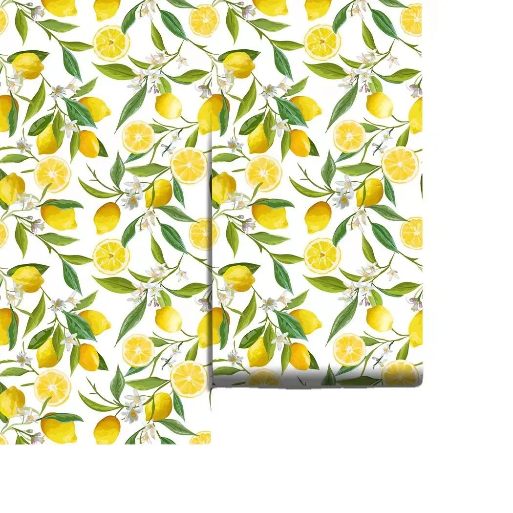 Peel and Stick Fruit Pattern Wallpaper Lemon Oranges Tree Floral Wallpaper Kitchen Cabinet Decor Self-Adhesive Wallpaper