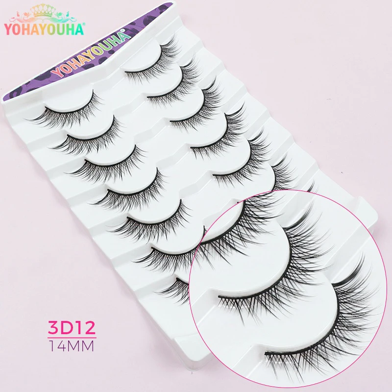 YOHAYOUHA 3d Hot Sale Faux Cils Naturel 14mm 7Pairs Fluttery Fox Eyelash Pack Winged Tapered Cat Eye Lashes Wimpern Kurz Makeup
