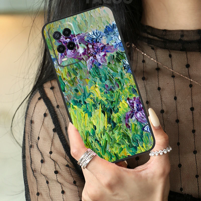 Vernice lilla Irises per OPPO A54 A74 A94 A96 A76 A16 A98 A78 A58 A15 A17 A77 A5 A9 A52 A72 A53S A54S A57S Case