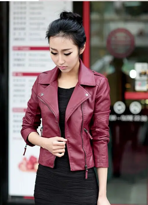 Pu Leather Jacket Women Fashion Bright Colors Black White Motorcycle Coat Short Faux Leather Biker Jacket Soft Jacket Female