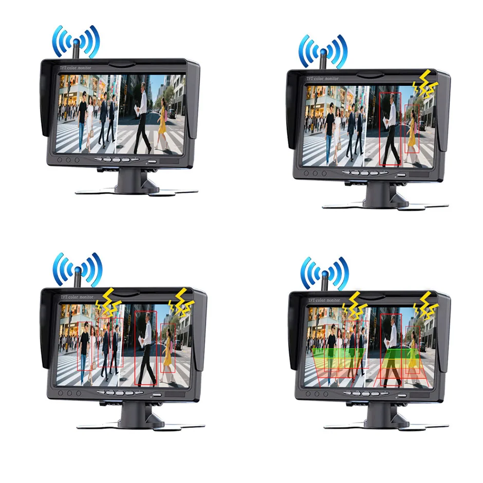HD Backup Camera 2CH Wireless Rear View Cam BSD 7 Inch Monitor AHD1080P for Truck Bus RV Camper Trailer Excavator PickupTrailer