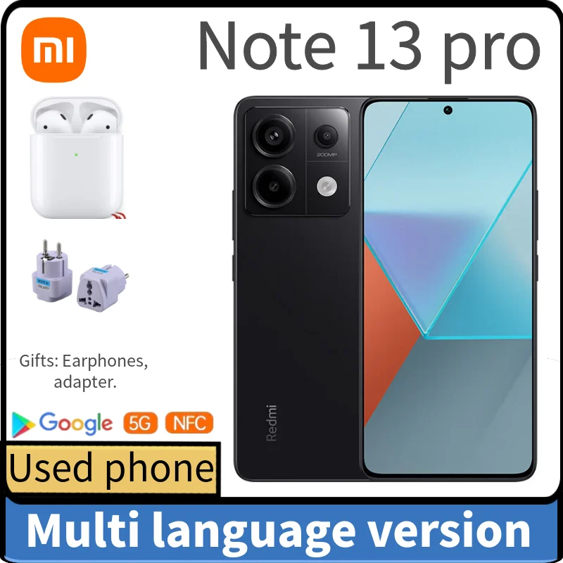 Xiaomi Redmi Note 13 Pro 5G Global ROM 256GB/512GB 200MP OIS Camera 120Hz 1.5K Snapdragon 7S Gen 2 67W Fast Charging used phone