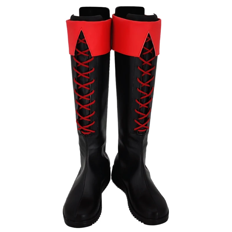 Anime GINTAMA Kagura Ieader Cosplay Shoes Black Red Handmade Boots Faux Leather Boots Carnival Party Halloween Boots