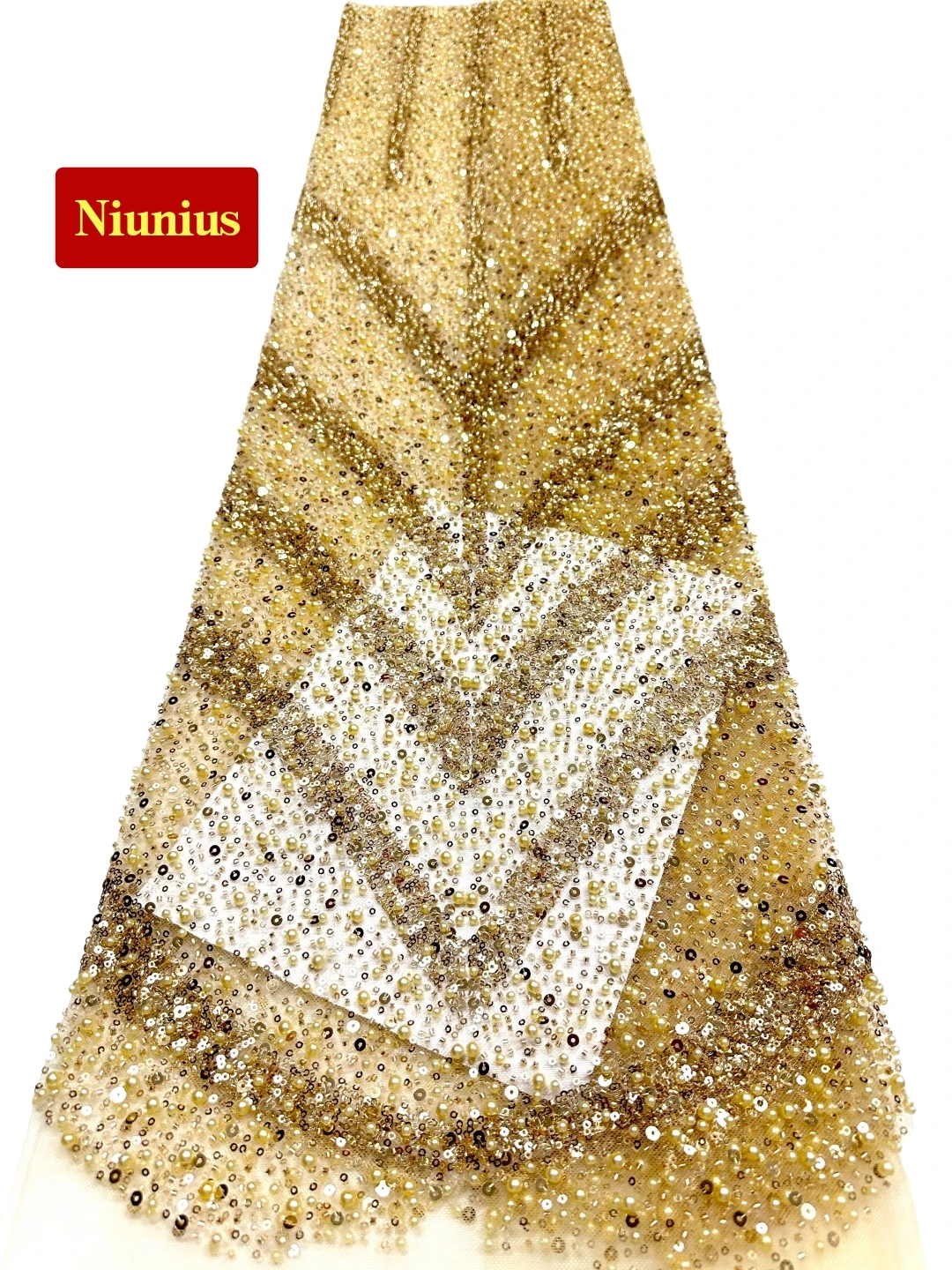 

2026Luxurious Soft Austria Beaded Lace Fabric with Stones Elegant High-Quality Tube Lace for Wedding&Evening Dress NN5196_R