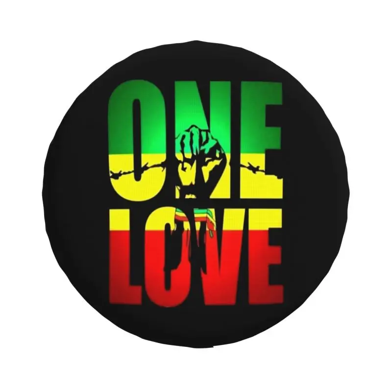 Custom One Love Reggae Jamaica Flag Spare Wheel Cover for Jeep Hummer 4WD RV Tire Protector 14