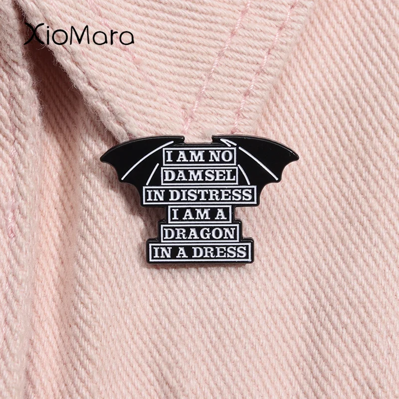 I Am No Damsel in Distress I Am a Dragon In a Dress Enamel Pin Feminist Independent Woman Brooch Lapel Badge For Females