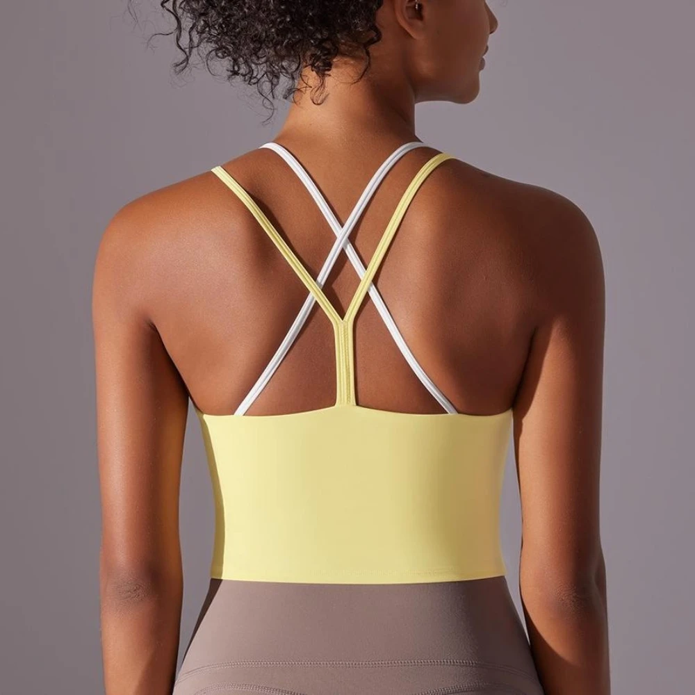 MIML-Sujetador deportivo de nailon de doble capa con espalda cruzada para mujer, ropa interior Sexy para correr, Fitness, Yoga, Top corto